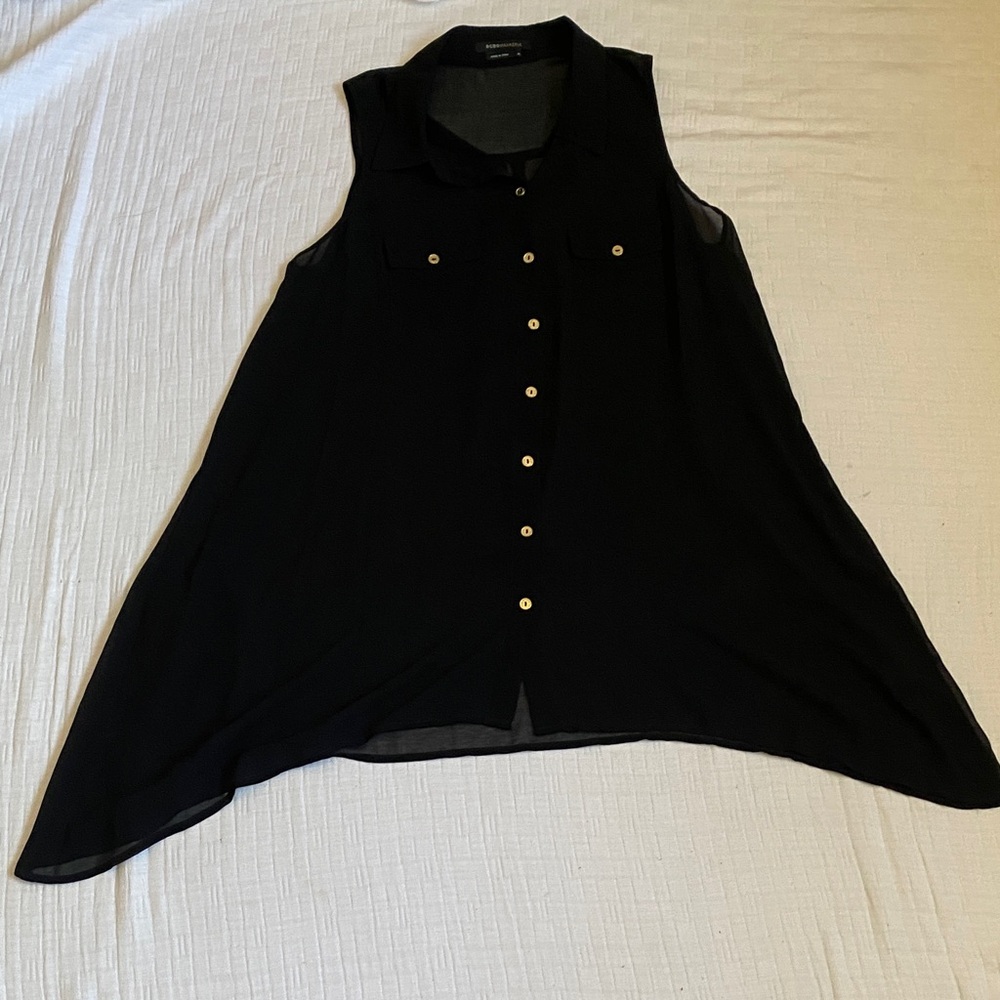 BCBGMaxAzria Sheer Sleeveless Button-Front Tunic in Black - Picture 5 of 9